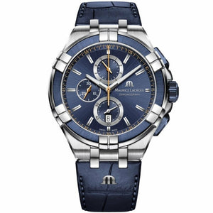  Shop Authentic Maurice Lacroix Aikon Chronograph Blue Dial Blue Leather Strap Watch For Men - AI1018-SS001-432-4 - Luxxuri