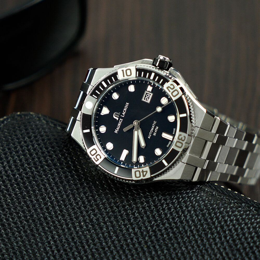  Shop Authentic Maurice Lacroix Aikon Venturer Black Dial Silver Steel Strap Watch for Men - AI6058-SS002-330-1 - Luxxuri