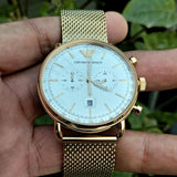  Shop Authentic Emporio Armani Aviator Chronograph Quartz Beige Dial Gold Mesh Bracelet Watch For Men - AR11315 - Luxxuri