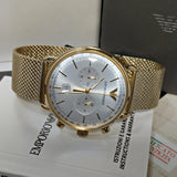  Shop Authentic Emporio Armani Aviator Chronograph Quartz Beige Dial Gold Mesh Bracelet Watch For Men - AR11315 - Luxxuri