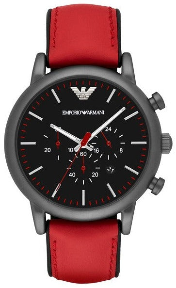  Shop Authentic Emporio Armani Luigi Chronograph Black Dial Red Leather Strap Watch For Men - AR1971 - Luxxuri