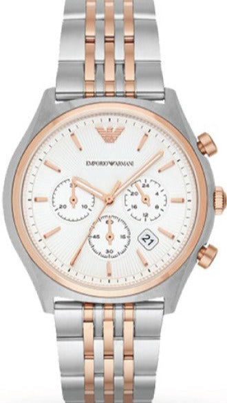  Shop Authentic Emporio Armani Zeta Chronograph Quartz White Dial Two Tone Steel Strap Watch For Men - AR1998 - Luxxuri