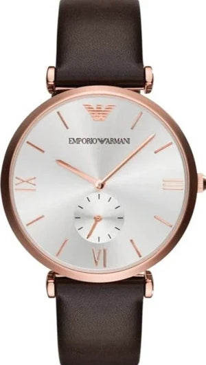  Shop Authentic Emporio Armani Classic Analog Silver Dial Brown Leather Strap Watch For Men - AR9038 - Luxxuri