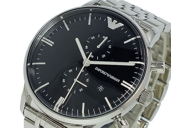  Shop Authentic Emporio Armani Chronograph Black Dial Silver Steel Strap Watch For Men - AR0389 - Luxxuri