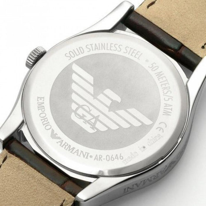  Shop Authentic Emporio Armani Classic Quartz Beige Dial Brown Leather Strap Watch For Men - AR0646 - Luxxuri
