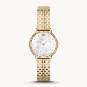  Shop Authentic Emporio Armani Dress Analog Mother of Pearl Dial Gold Steel Strap Watch For Women - AR11007 - Luxxuri