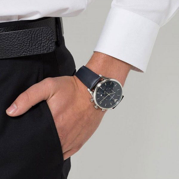  Shop Authentic Emporio Armani Lambda Chronograph Blue Dial Blue Leather Strap Watch For Men - AR11018 - Luxxuri