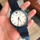  Shop Authentic Emporio Armani Luigi Quartz White Dial Blue Mesh Bracelet Watch For Men - AR11025 - Luxxuri