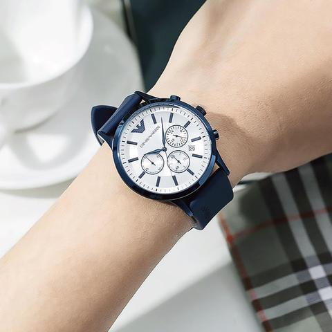  Shop Authentic Emporio Armani Renato Chronograph Silver Dial Blue Silicone Strap Watch For Men - AR11026 - Luxxuri