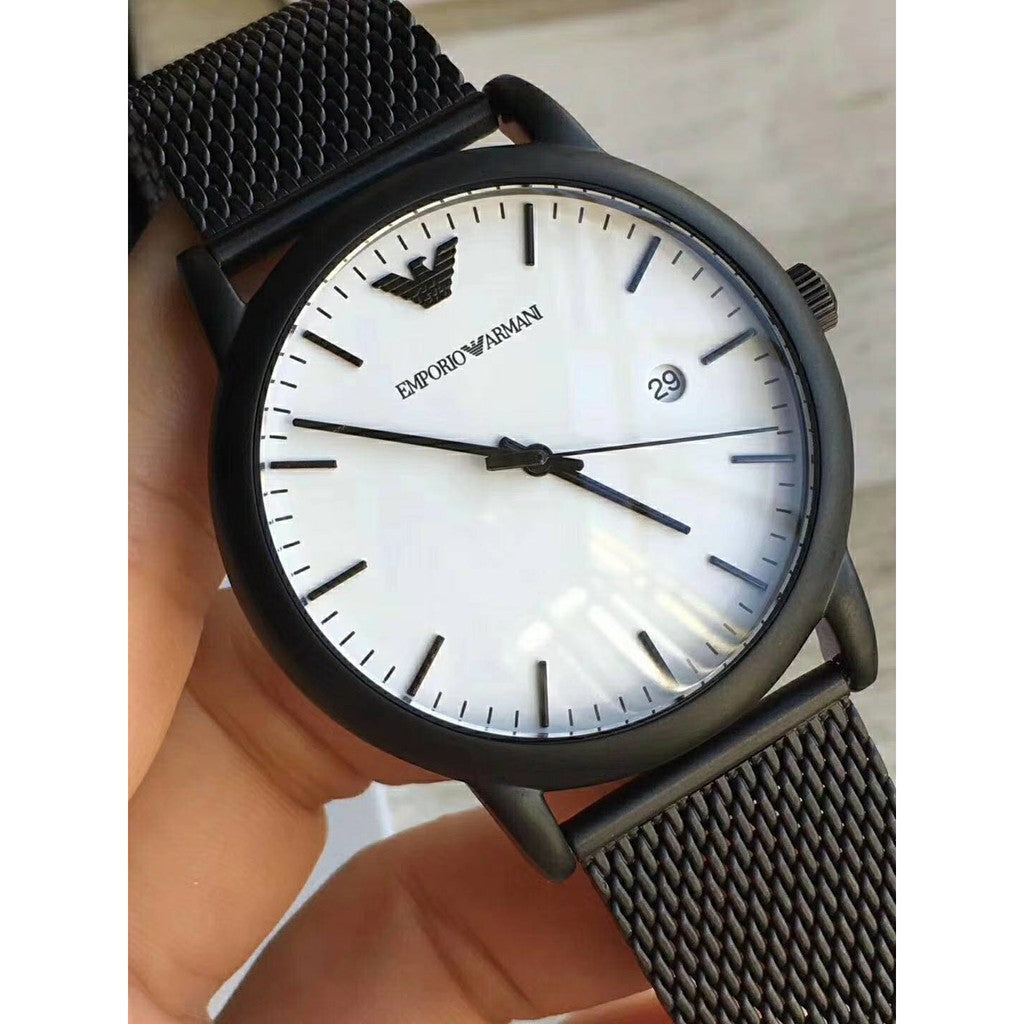  Shop Authentic Emporio Armani Luigi White Dial Black Mesh Bracelet Watch For Men - AR11046 - Luxxuri