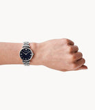  Shop Authentic Emporio Armani Gianni T Bar Dark Blue Dial Silver Stainless Steel Watch For Women - AR11091 - Luxxuri