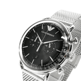  Shop Authentic Emporio Armani Chronograph Black Dial Silver Mesh Bracelet Watch For Men - AR11104 - Luxxuri