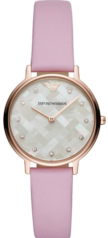  Shop Authentic Emporio Armani Kappa Mother Of Pearl White Dial Pink Leather Strap Watch For Women - AR11130 - Luxxuri