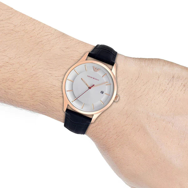  Shop Authentic Emporio Armani Classic Silver Dial Blue Leather Strap Watch For Men - AR11131 - Luxxuri