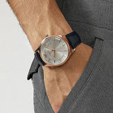  Shop Authentic Emporio Armani Classic Silver Dial Blue Leather Strap Watch For Men - AR11131 - Luxxuri