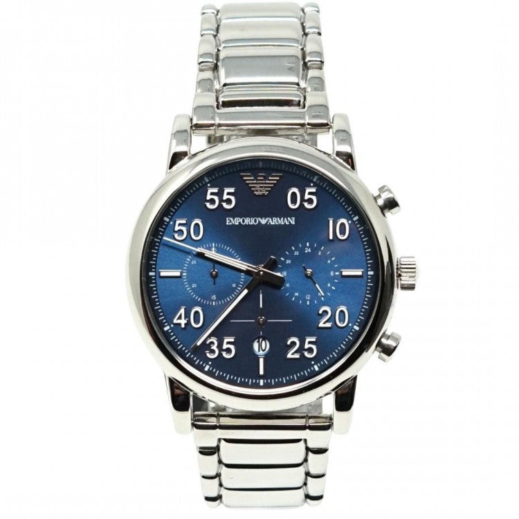  Shop Authentic Emporio Armani Luigi Chronograph Blue Dial Silver Steel Strap Watch For Men - AR11132 - Luxxuri