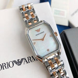  Shop Authentic Emporio Armani Gianni T Bar Mother of Pearl Dial Two Tone Steel Strap Watch For Women - AR11146 - Luxxuri