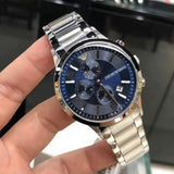  Shop Authentic Emporio Armani Renato Chronograph Blue Dial Silver Steel Strap Watch For Men - AR11164 - Luxxuri