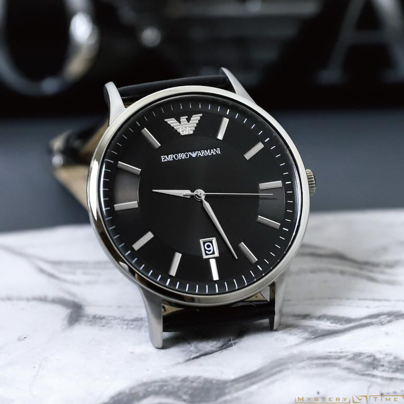  Shop Authentic Emporio Armani Renato Analog Black Dial Black Leather Strap Watch For Men - AR11186 - Luxxuri