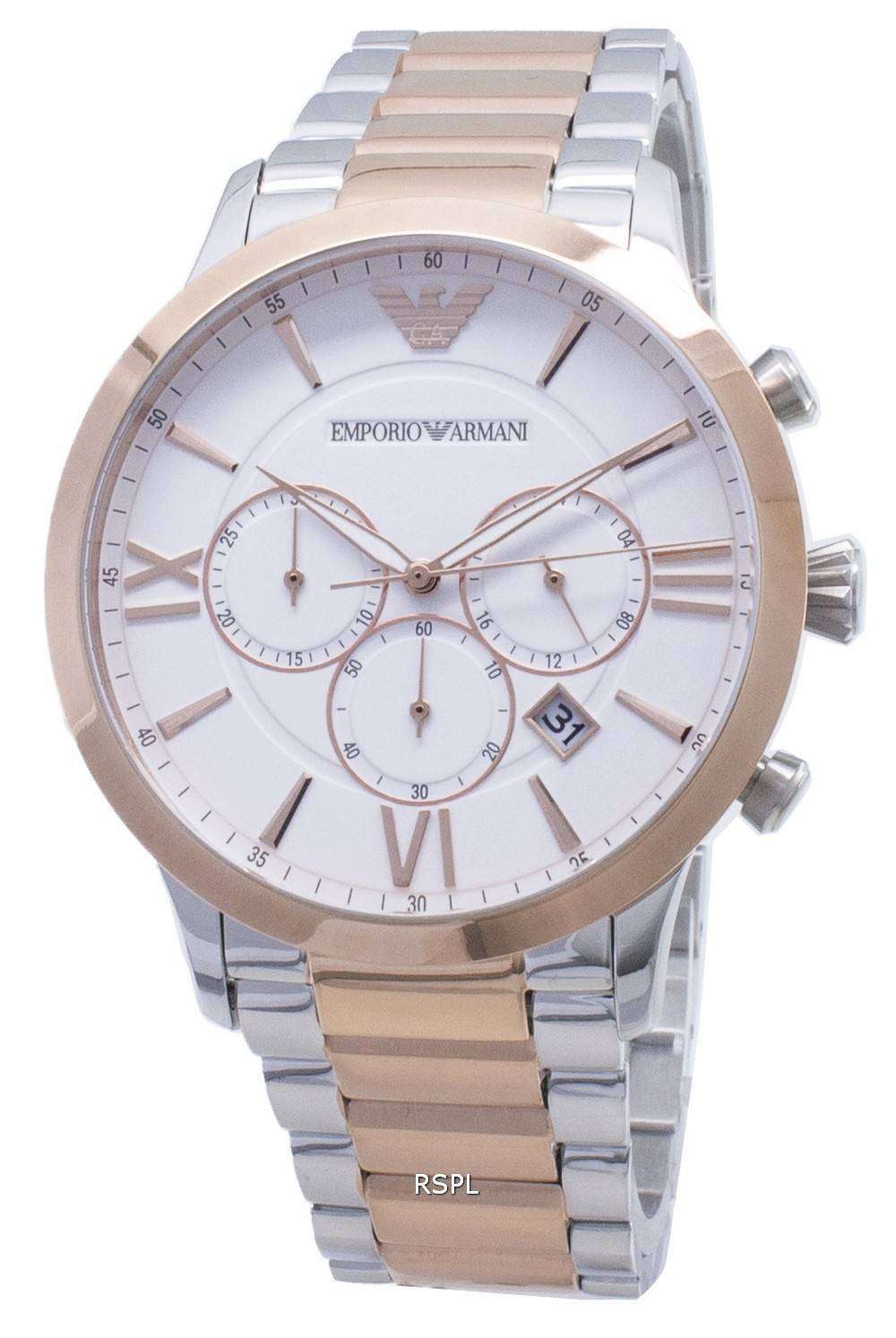 Emporio Armani Giovanni Chronograph Quartz White Dial Two Tone Steel Strap Watch For Men - AR11209