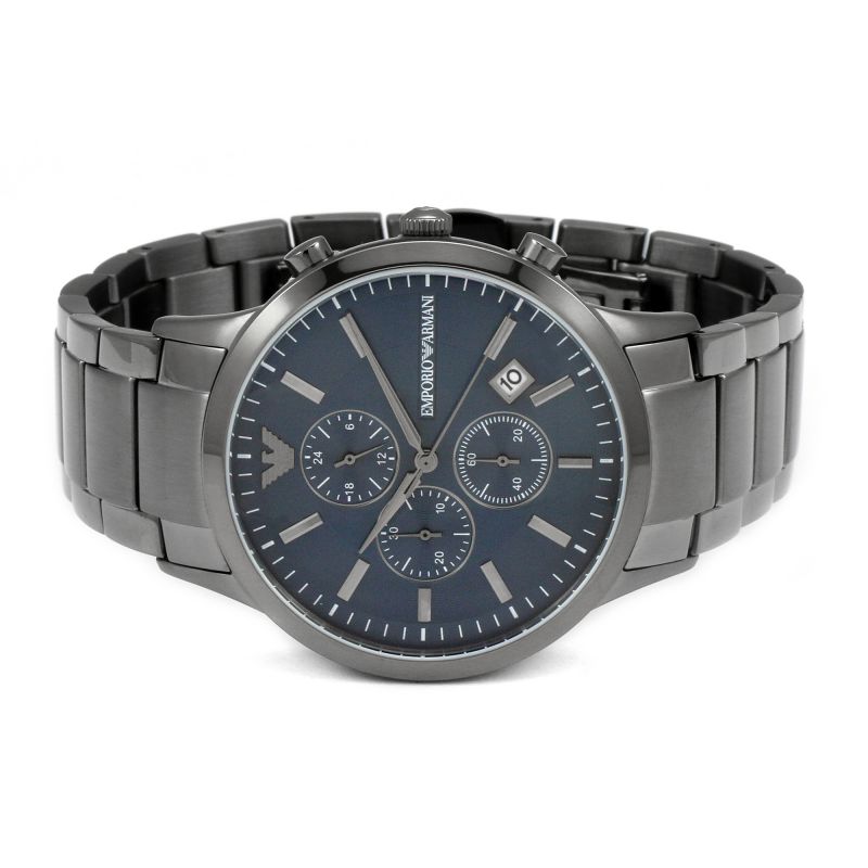  Shop Authentic Emporio Armani Renato Chronograph Quartz Blue Dial Black Steel Strap Watch For Men - AR11215 - Luxxuri