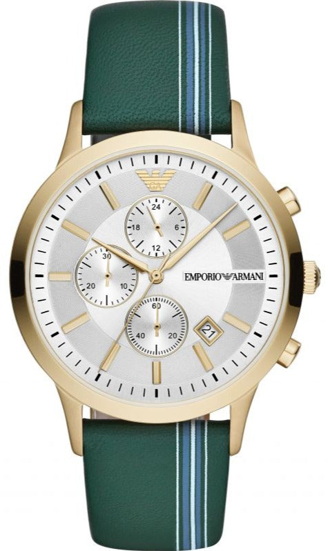  Shop Authentic Emporio Armani Renato Chronograph Silver Dial Green Leather Strap Watch For Men - AR11233 - Luxxuri