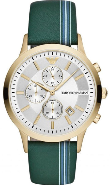  Shop Authentic Emporio Armani Renato Chronograph Silver Dial Green Leather Strap Watch For Men - AR11233 - Luxxuri
