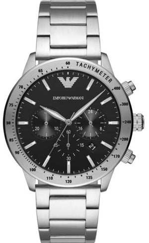  Shop Authentic Emporio Armani Mario Chronograph Black Dial Silver Steel Strap Watch For Men - AR11241 - Luxxuri