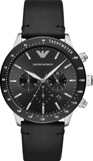  Shop Authentic Emporio Armani Mario Chronograph Black Dial Black Leather Strap Watch For Men - AR11243 - Luxxuri
