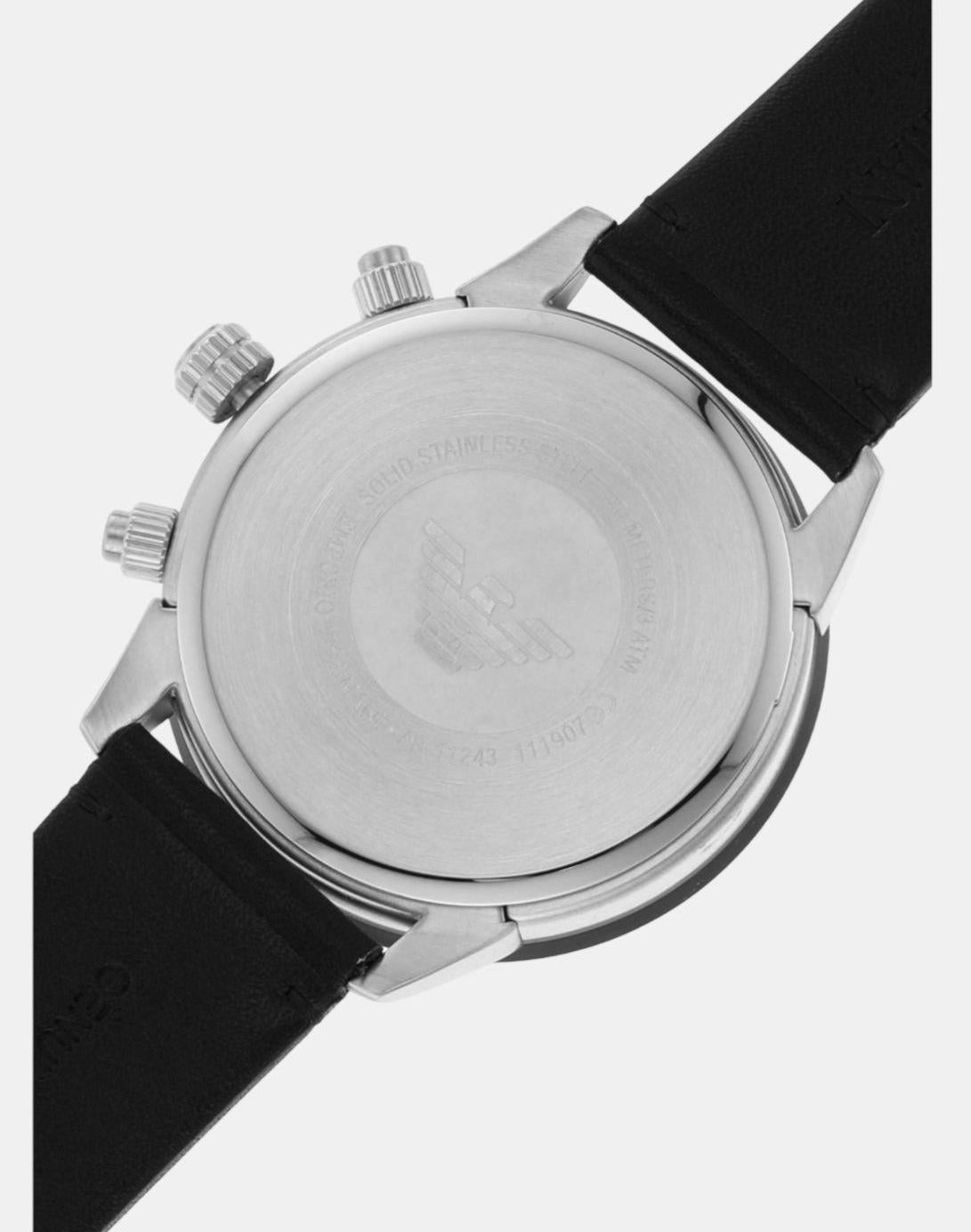  Shop Authentic Emporio Armani Mario Chronograph Black Dial Black Leather Strap Watch For Men - AR11243 - Luxxuri