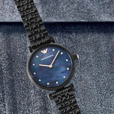  Shop Authentic Emporio Armani Gianni T-Bar Quartz Black Mother of Pearl Dial Black Steel Strap Watch For Women - AR11268 - Luxxuri