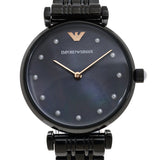  Shop Authentic Emporio Armani Gianni T-Bar Quartz Black Mother of Pearl Dial Black Steel Strap Watch For Women - AR11268 - Luxxuri