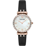  Shop Authentic Emporio Armani Gianni T-Bar Mother of Pearl Dial Black Leather Strap Watch For Women - AR11295 - Luxxuri