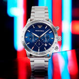  Shop Authentic Emporio Armani Mario Chronograph Blue Dial Silver Steel Strap Watch For Men - AR11306 - Luxxuri