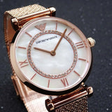  Shop Authentic Emporio Armani Gianni T Bar Mother of Pearl Dial Rose Gold Mesh Bracelet Watch For Women - AR11320 - Luxxuri