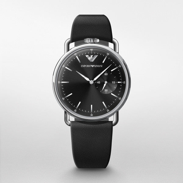 Emporio Armani Aviator Quartz Black Dial Black Leather Strap Watch For Men - AR11336