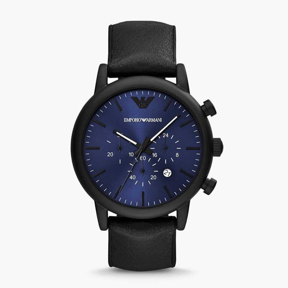 Emporio Armani Luigi Analog Blue Dial Black Leather Strap Watch For Men - AR11351