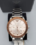  Shop Authentic Emporio Armani Mario Chronograph Beige Dial Silver Steel Strap Watch For Men - AR11352 - Luxxuri