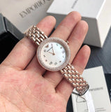  Shop Authentic Emporio Armani Rosa Quartz Mother of Pearl White Dial Rose Gold Steel Strap Watch For Women - AR11355 - Luxxuri