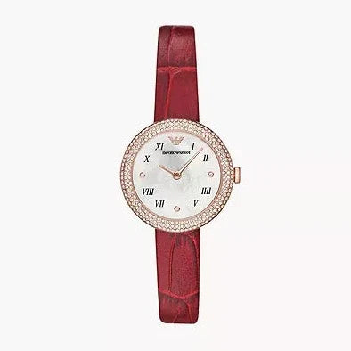  Shop Authentic Emporio Armani Rosa Two Hand White Dial Red Leather Strap Watch For Women - AR11357 - Luxxuri