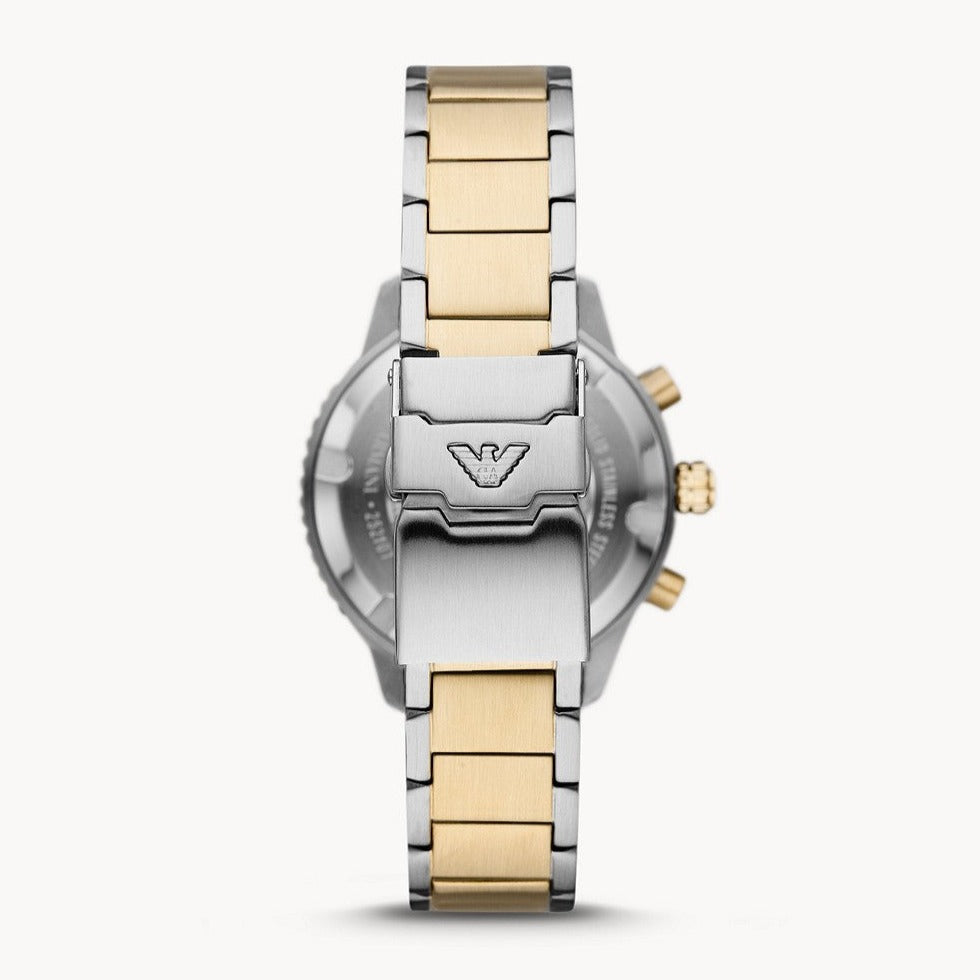  Shop Authentic Emporio Armani Mario Chronograph Blue Dial Two Tone Steel Strap Watch For Men - AR11362 - Luxxuri