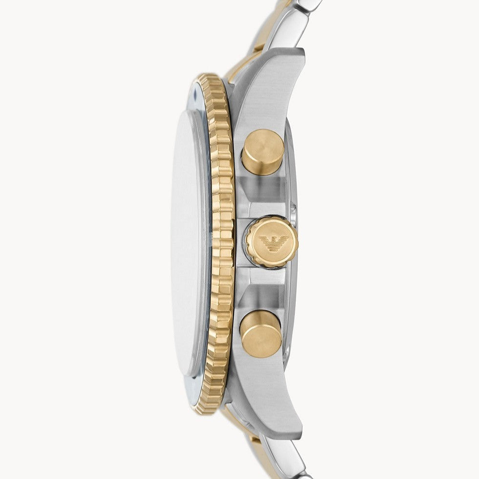  Shop Authentic Emporio Armani Mario Chronograph Blue Dial Two Tone Steel Strap Watch For Men - AR11362 - Luxxuri