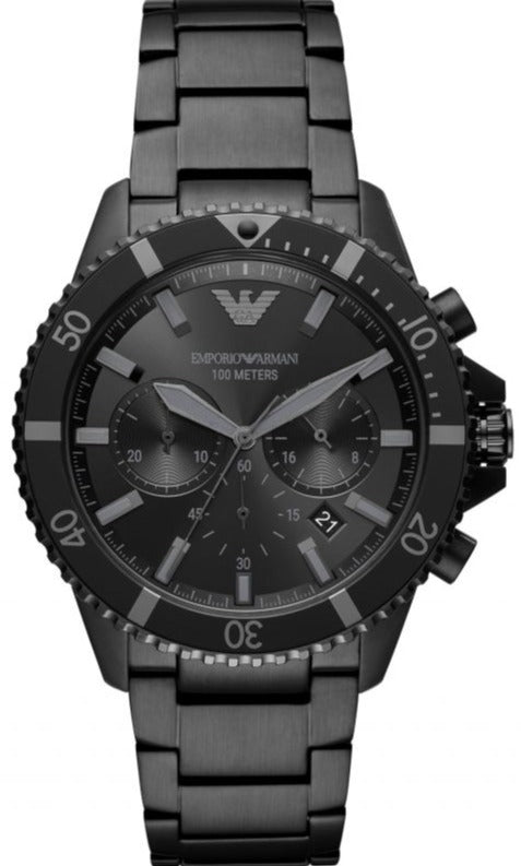  Shop Authentic Emporio Armani Diver Chronograph Black Dial Black Steel Strap Watch For Men - AR11363 - Luxxuri