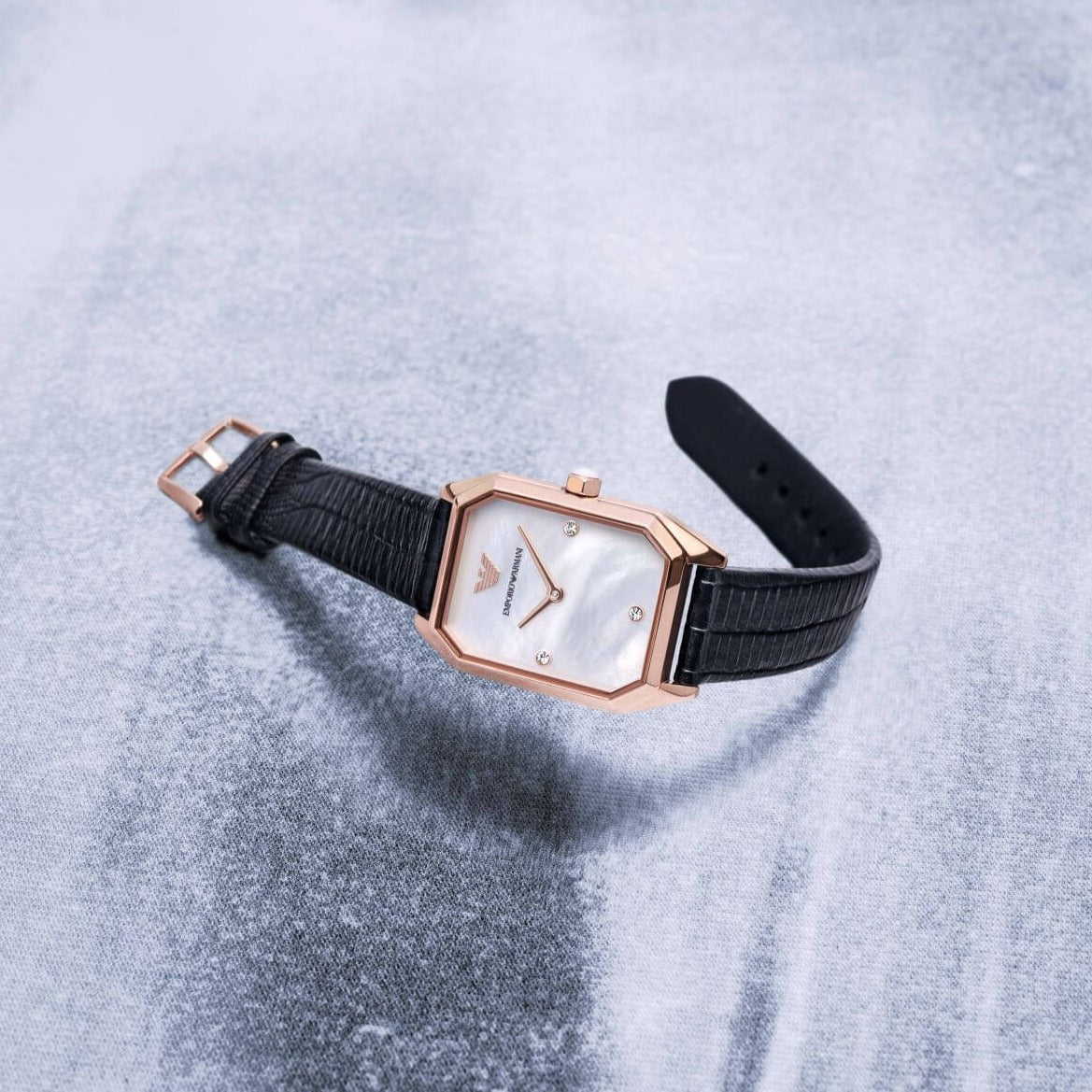  Shop Authentic Emporio Armani Gioia Quartz Mother of Pearl Dial Black Leather Strap Watch For Women - AR11390 - Luxxuri