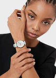  Shop Authentic Emporio Armani Gianni T Bar Analog Crystals Silver Dial Blue Leather Strap Watch For Women - AR11443 - Luxxuri