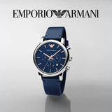  Shop Authentic Emporio Armani Luigi Chronograph Blue Dial Blue Leather Strap Watch For Men - AR11451 - Luxxuri