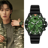  Shop Authentic Emporio Armani Diver Chronograph Quartz Green Dial Black Silicon Strap Watch For Men - AR11463 - Luxxuri