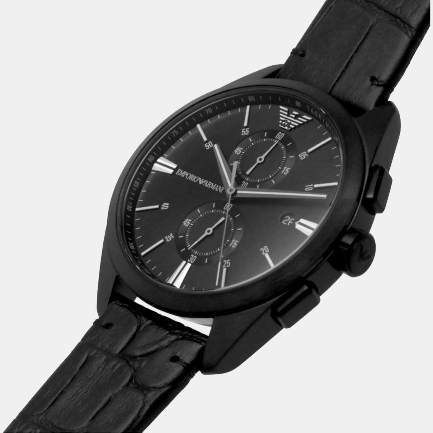  Shop Authentic Emporio Armani Claudio Chronograph Black Dial Black Leather Strap Watch For Men - AR11483 - Luxxuri