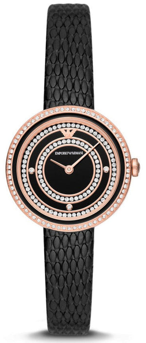  Shop Authentic Emporio Armani Rosa Two Hand Black Dial Black Leather Strap Watch For Women - AR11493 - Luxxuri
