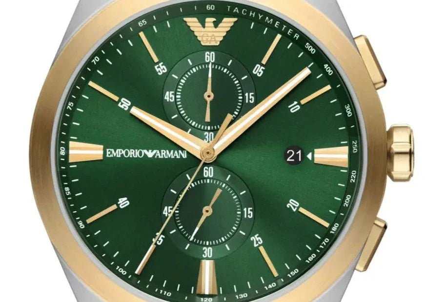  Shop Authentic Emporio Armani Claudio Chronograph Green Dial Two Tone Steel Strap Watch For Women - AR11511 - Luxxuri